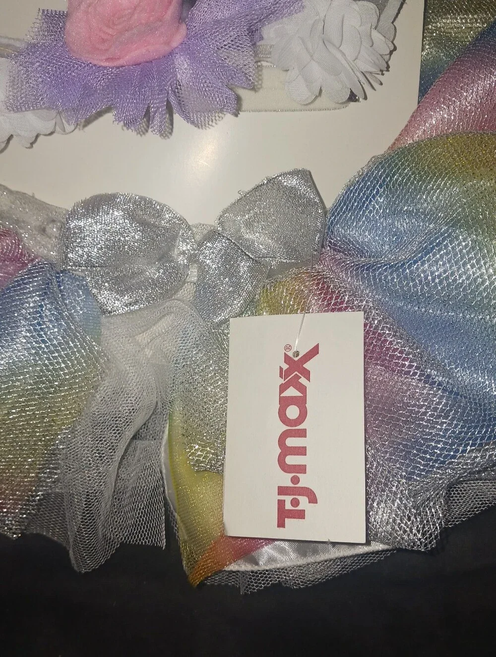 Elly & Emma Silver Unicorn Headband with Pastel Rainbow Tutu